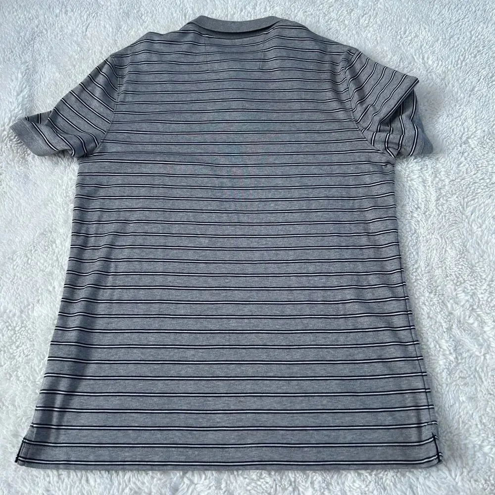 Banana Republic Mens Luxury Grey Strip Touch Polo Sz L Preppy College Casual